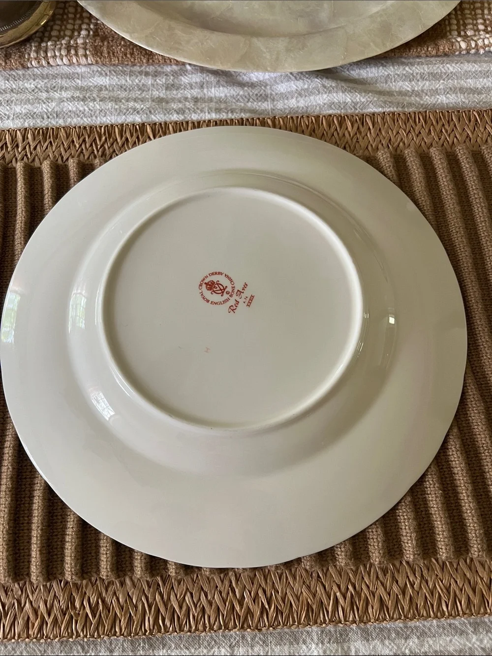 Royal Crown Derby English Bone China Red Aves Dinner Plates. Set of 6.